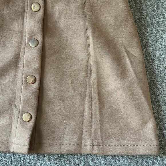 Forever 21 Tan Camel Faux Suede Elastic Waist Skirt Size 9/10 - Picture 5 of 12